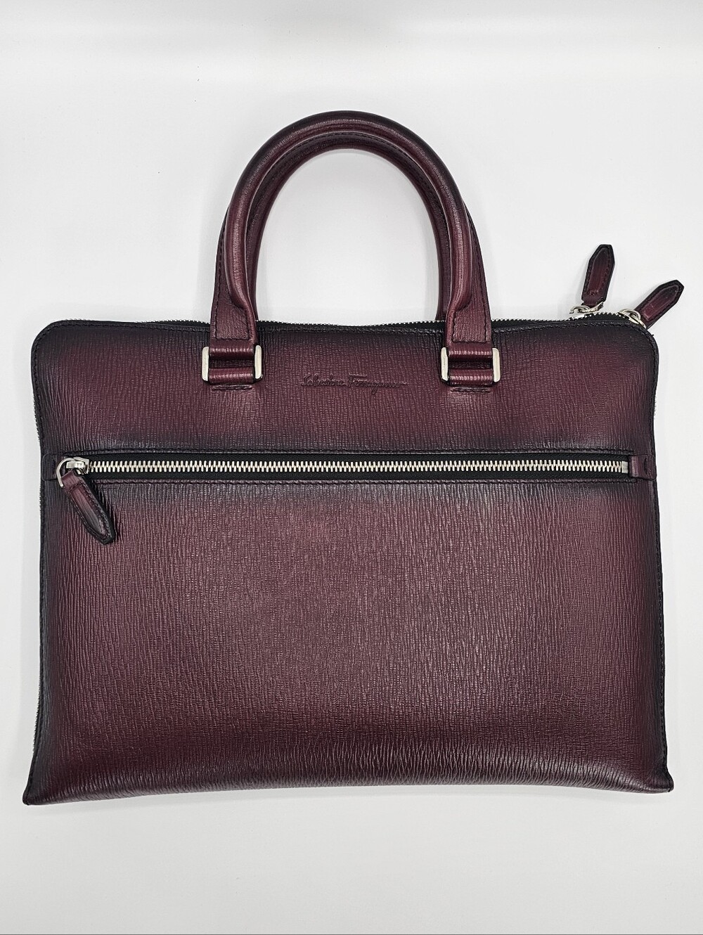 Salvatore Ferragamo Slim Leather Briefcase - Deep Burgundy